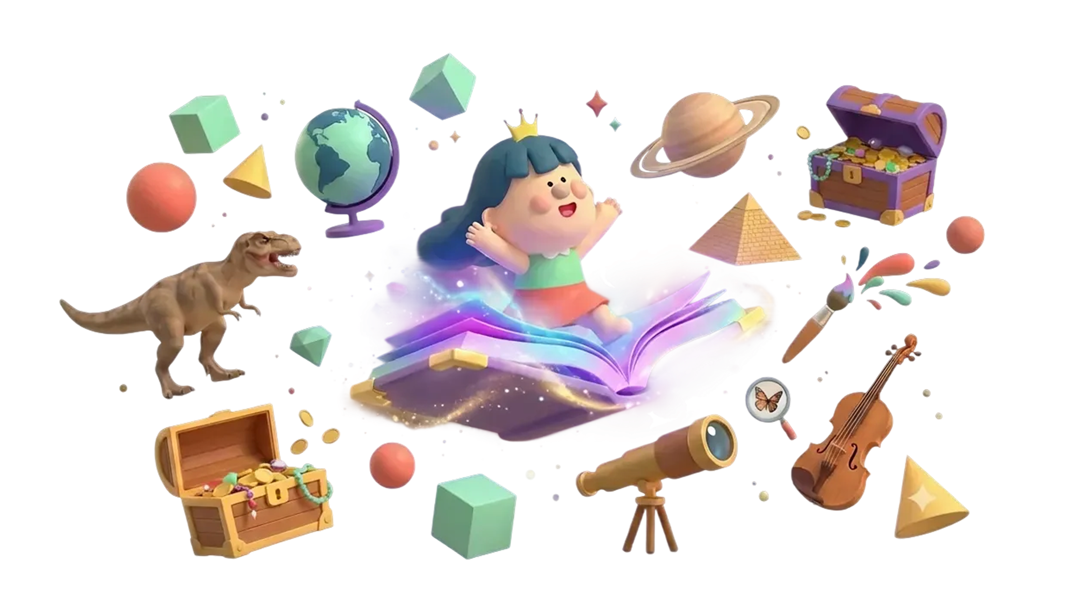 WAGZAK JUMP - 마법의 책 위에서 3D 학습 세계를 탐험하는 캐릭터