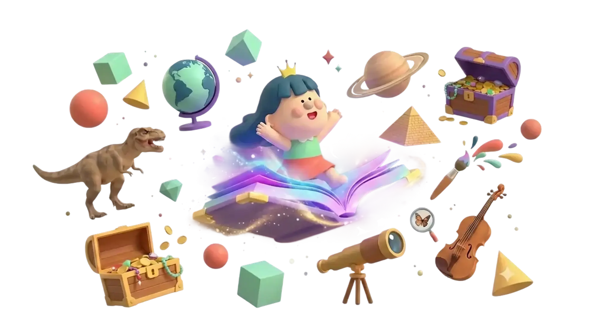 WAGZAK JUMP - 마법의 책 위에서 3D 학습 세계를 탐험하는 캐릭터